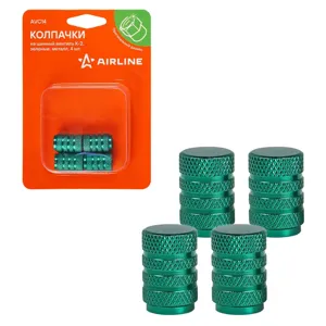 AIRLINE AVC14 Колпачки на шинный вентиль K-2, зеленые, металл, 4 шт. ()