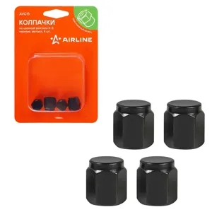 AIRLINE AVC15 Колпачки на шинный вентиль K-3, черные, металл, 4 шт. (AVC15)