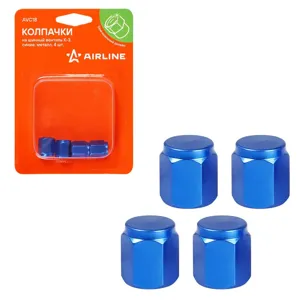 AIRLINE AVC18 Колпачки на шинный вентиль K-3, синие, металл, 4 шт. (AVC18)