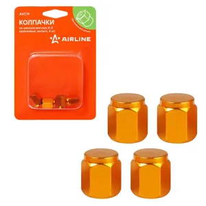AIRLINE AVC19 Колпачки на шинный вентиль K-3, оранжевые, металл, 4 шт. (AVC19)