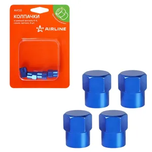 AIRLINE AVC22 Колпачки на шинный вентиль K-4, синие, металл, 4 шт. (AVC22)