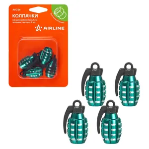 AIRLINE AVC26 Колпачки на шинный вентиль K-5, зеленые, металл, 4 шт. ()