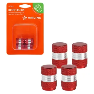 AIRLINE AVC29 Колпачки на шинный вентиль K-6, красные, металл, 4 шт. (AVC29)