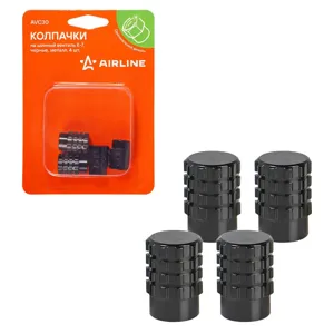AIRLINE AVC30 Колпачки на шинный вентиль K-7, черные, металл, 4 шт. (AVC30)