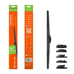 AIRLINE AWBH360 Щетка стеклоочистителя  350мм гибридная (HOOK 9x39x4)+адаптер Side PINPush ButtonPinch Tab