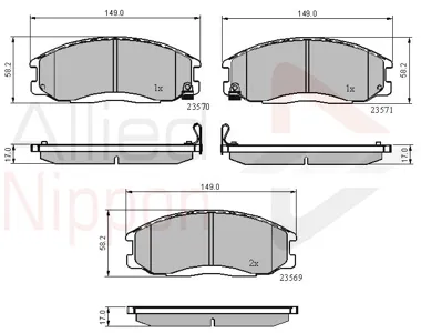 ALLIED NIPPON ADB3938 Колодки торм.передние SsangYong Hyundai Rexton (GAB) 02, Actyon I