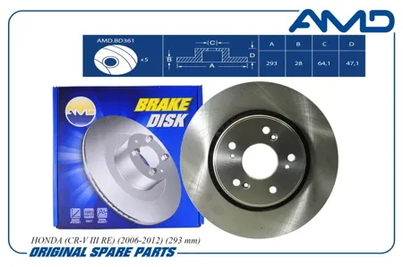 AMD AMDBD361 Диск торм.перед. Honda (CR-V III RE) (2006-2012) (293 mm)