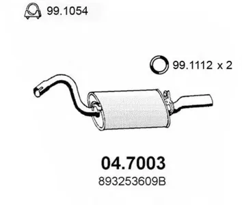 ASSO 047003 Глушитель Audi Coupe A80 1.4, 1.6, 1.8, 1.9, 2.0 89-91