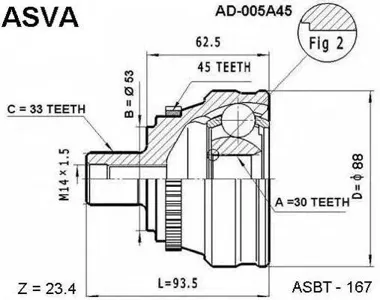 ASVA AD005A45 Шрус наружный 30x53x33