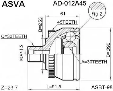 ASVA AD012A45 Шрус VAG Passat -05 наружн. 30x53x33