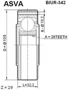 ASVA BIUR342 Шрус внутренний ЗАДНИЙ 28x108