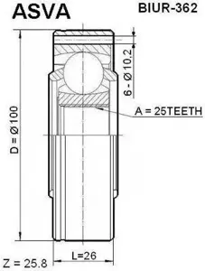 ASVA BIUR362 Шрус BMW 3(E36) -98 внутр. задний 25x100