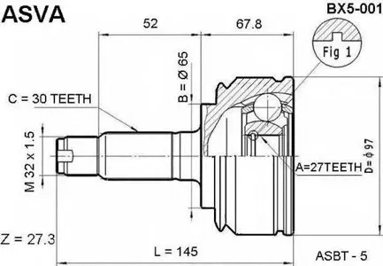 ASVA BX5001 Шрус наружный (К-кт) лев,прав (z27 х d65 х z30)