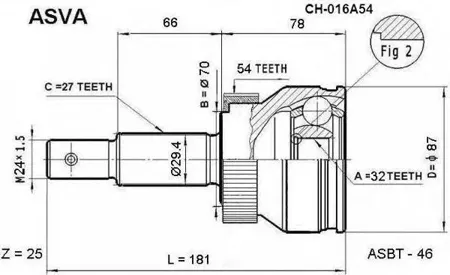 ASVA CH016A54 Шрус наружный