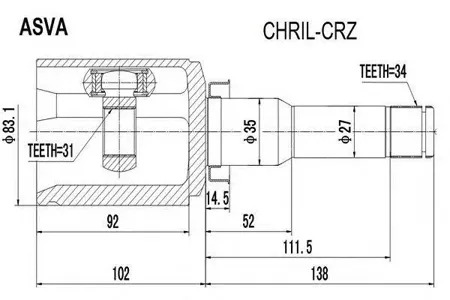 ASVA CHRILCRZ Шрус внутренний левый 31x35x34