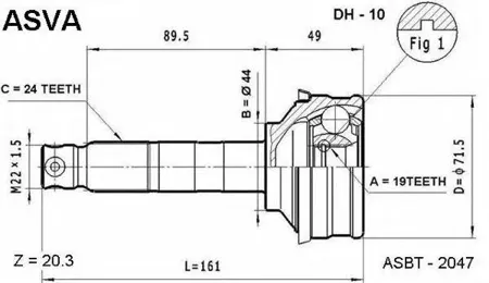 ASVA DH10 Шрус наружный 19x44x24