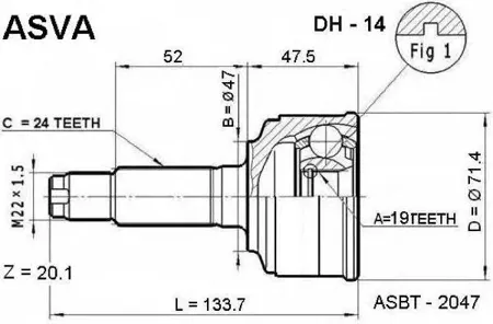 ASVA DH14 Шрус Daihatsu наружн. 19x47x24