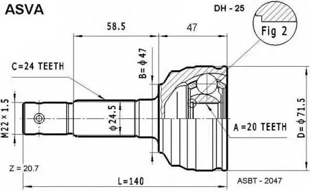 ASVA DH25 Шрус наружный 20x47x24