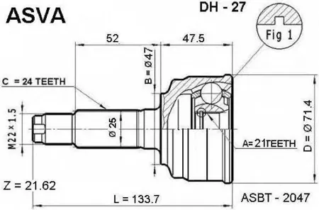 ASVA DH27 Шрус наружный 21x47x24