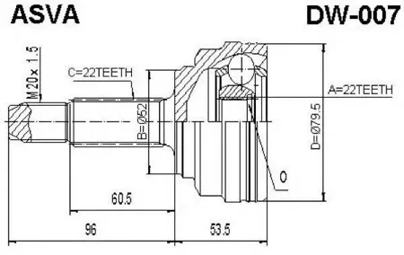 ASVA DW007 Шрус Daewoo Aveo -07 1.4 наруж.