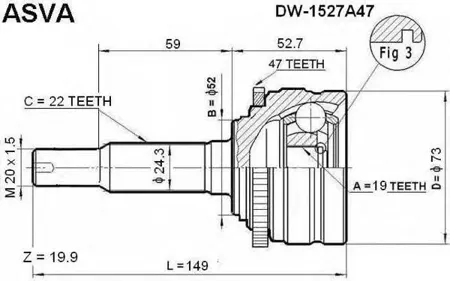 ASVA DW152A47 Шрус наружный 19x52x22