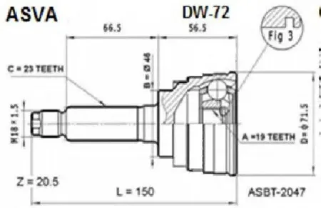 ASVA DW72 Шрус Daewoo Matiz -15 наруж.