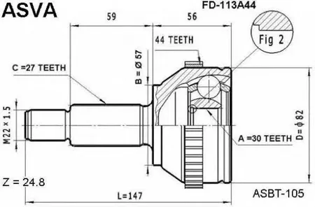 ASVA FD113A44 Шрус наружный 30x57x27