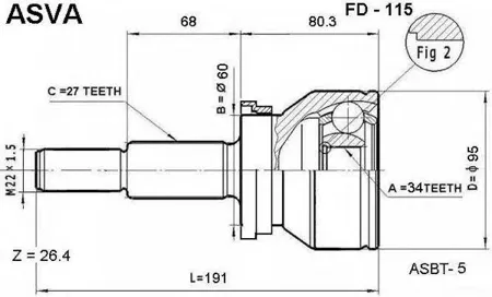 ASVA FD115 Шрус наружный передний