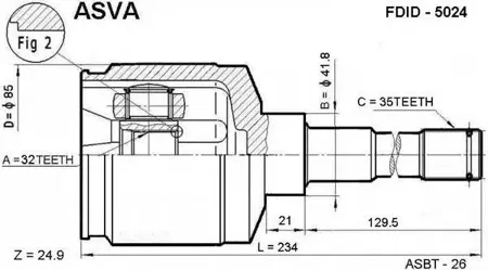 ASVA FDID5024 Шрус внутренний передний левый