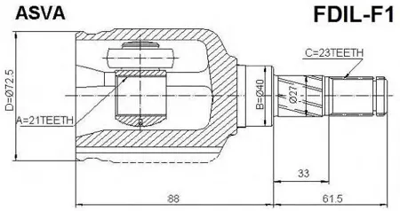 ASVA FDILF1 Шрус Ford Focus -04 внутр. лев. 21x40x23