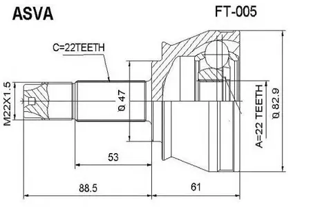 ASVA FT005 Шрус Fiat ALBEA 06- наружн. 22x47x22