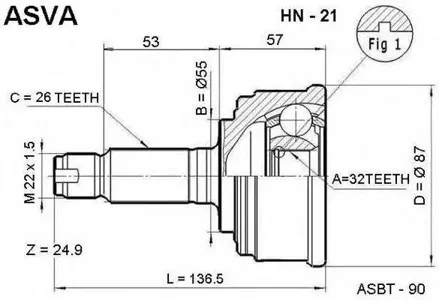 ASVA HN21 Шрус наружный 32x55x26