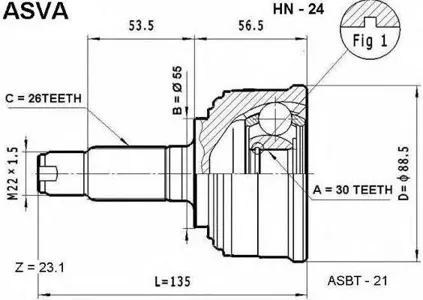 ASVA HN24 Шрус наружный 30x55x26