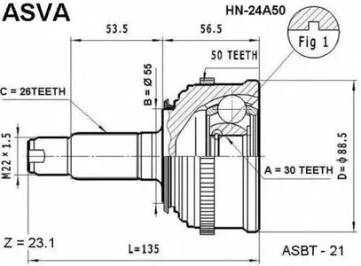 ASVA HN24A50 Шрус наружный перед лев,прав.