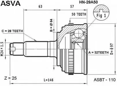 ASVA HN29A50 Шрус наружный 32X64X28