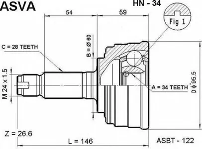 ASVA HN34 Шрус наружный перед