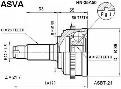 ASVA HN35A50 Шрус наружный