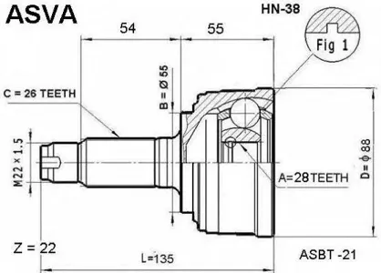 ASVA HN38 Шрус наружный 28x55x26