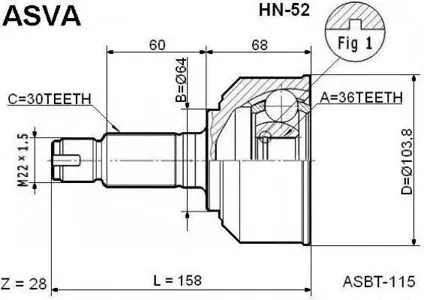 ASVA HN52 Шрус наружный 36x64x30