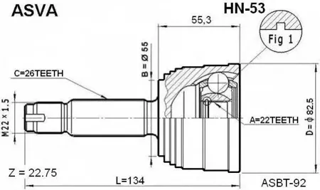ASVA HN53 Шрус наружный передний