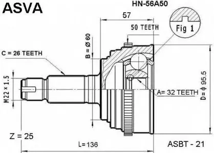ASVA HN56A50 Шрус наружный перед