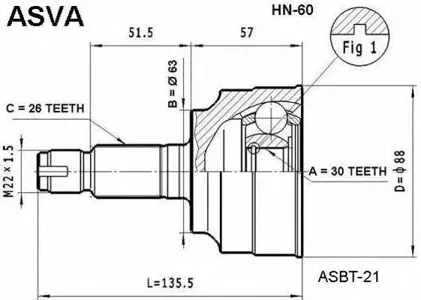 ASVA HN60 Шрус наружный 30x63x26