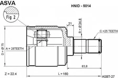 ASVA HNID5014 Шрус Honda Civic -00 внутр.лев