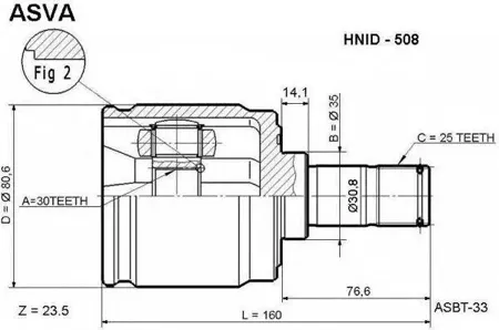 ASVA HNID508 Шрус внутренний перед лев