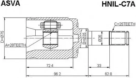 ASVA HNILC7A Шрус внутренний левый 28x35x25