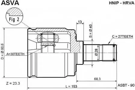 ASVA HNIPHRVA Шрус Honda CR-VHR-V -0299- внутр. AT 30x40x27