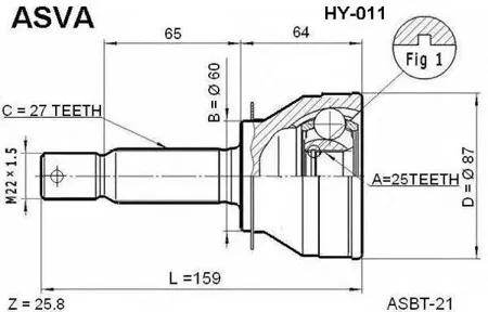ASVA HY011 ШРУС HYUNDAI/KIA OPTIMA наружн. 25x60x27