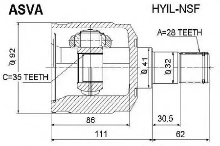 ASVA HYILNSF ШРУС внутренний левый 35x41x28
