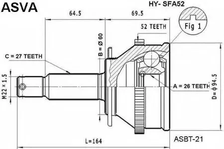 ASVA HYSFA52 ШРУС HYUNDAI/KIA SANTA FE 00- наружн. 26x60x27
