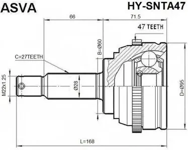 ASVA HYSNTA47 ШРУС HYUNDAI/KIA SONATA 01- наружн.